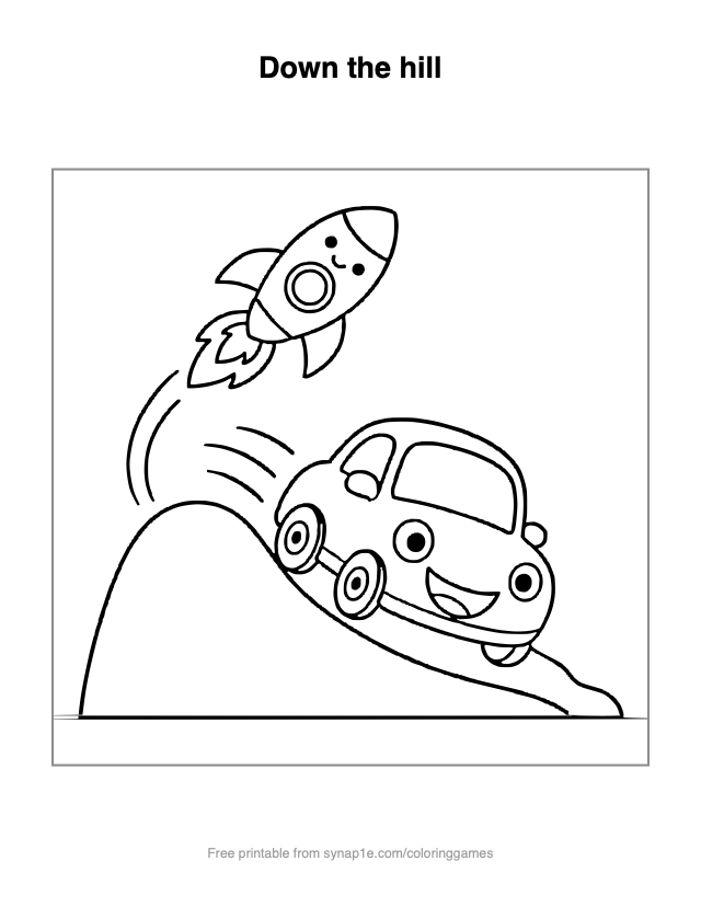Down the hill — free printable vehicles coloring page
