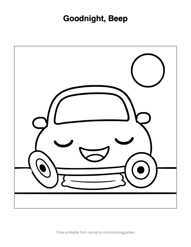 Goodnight, Beep — free printable vehicles coloring page