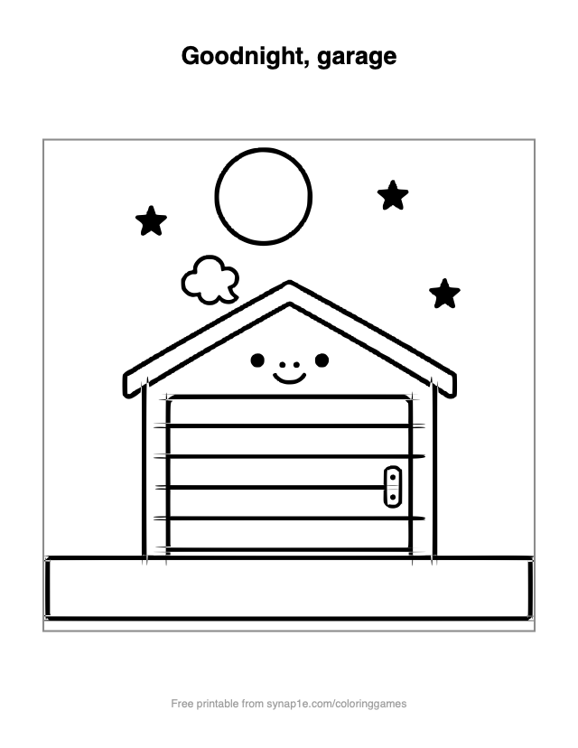 Goodnight, garage — free printable vehicles coloring page