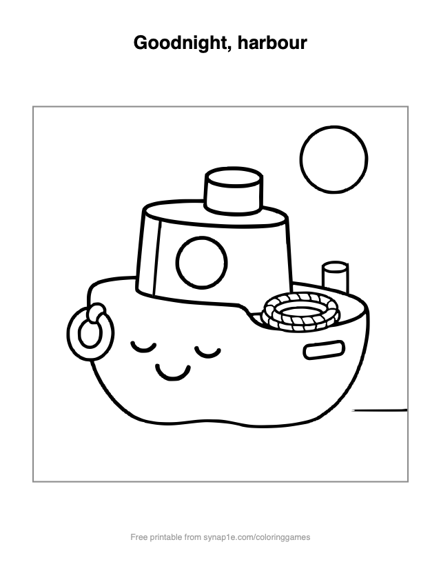 Goodnight, harbour — free printable vehicles coloring page