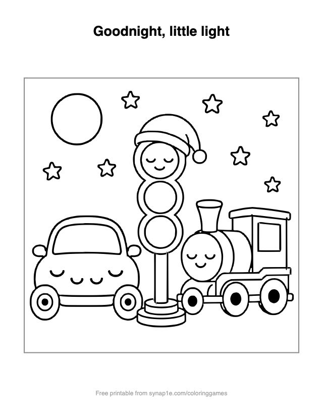 Goodnight, little light — free printable vehicles coloring page