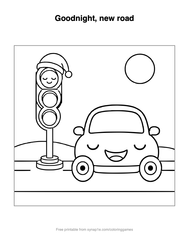 Goodnight, new road — free printable vehicles coloring page