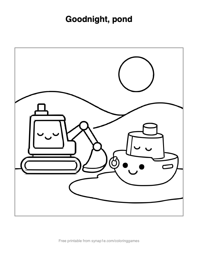 Goodnight, pond — free printable vehicles coloring page