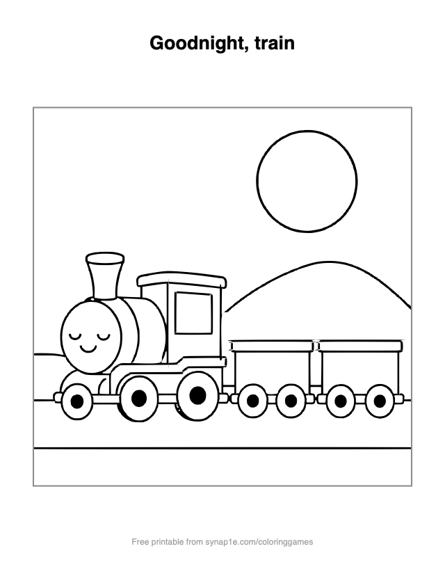 Goodnight, train — free printable vehicles coloring page