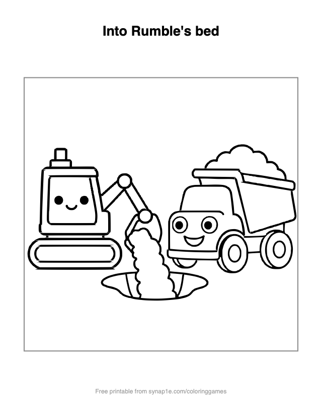 Into Rumble's bed — free printable vehicles coloring page