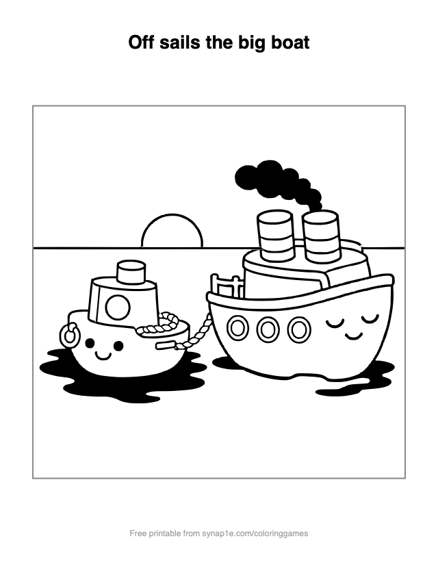 Off sails the big boat — free printable vehicles coloring page