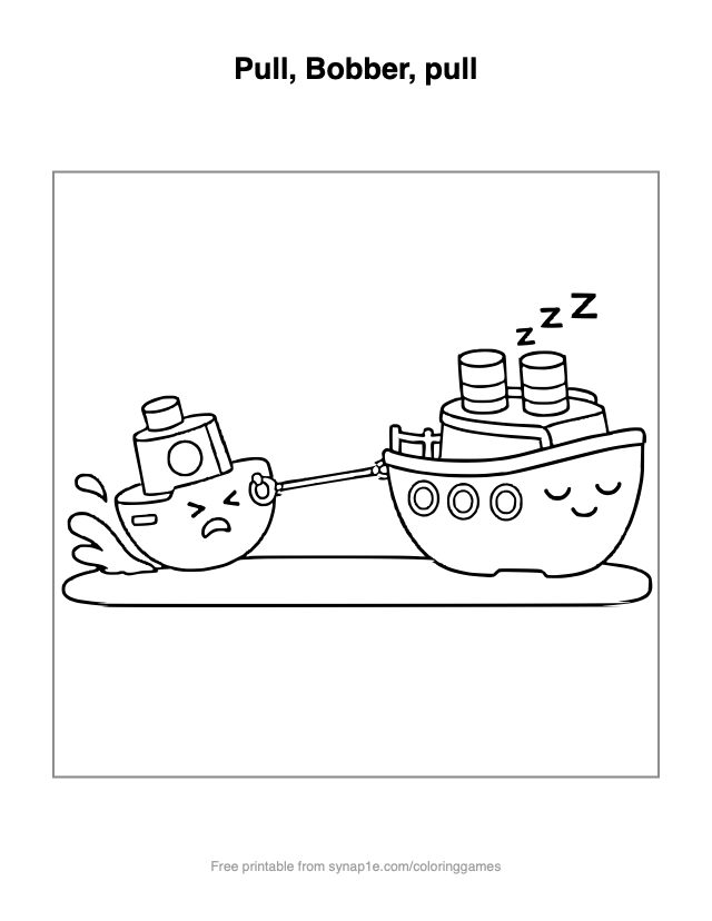 Pull, Bobber, pull — free printable vehicles coloring page