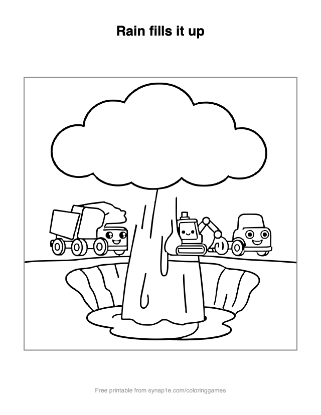 Rain fills it up — free printable vehicles coloring page