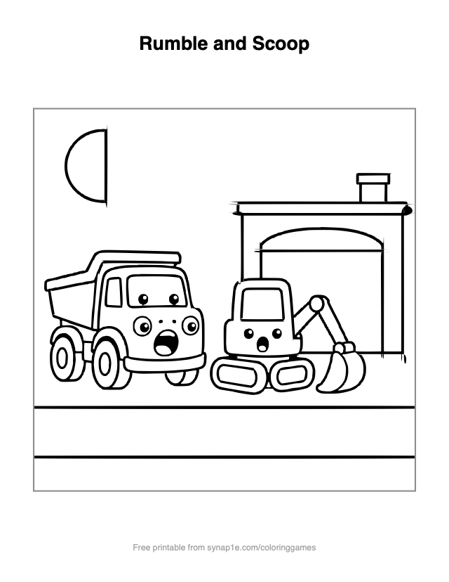 Rumble and Scoop — free printable vehicles coloring page