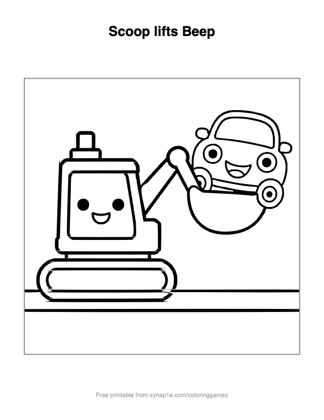 Scoop lifts Beep — free printable vehicles coloring page