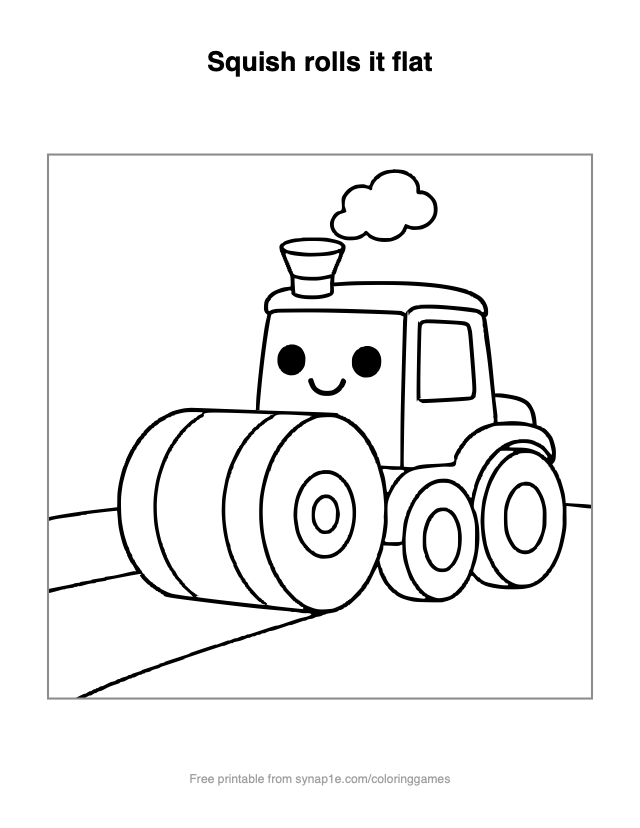 Squish rolls it flat — free printable vehicles coloring page