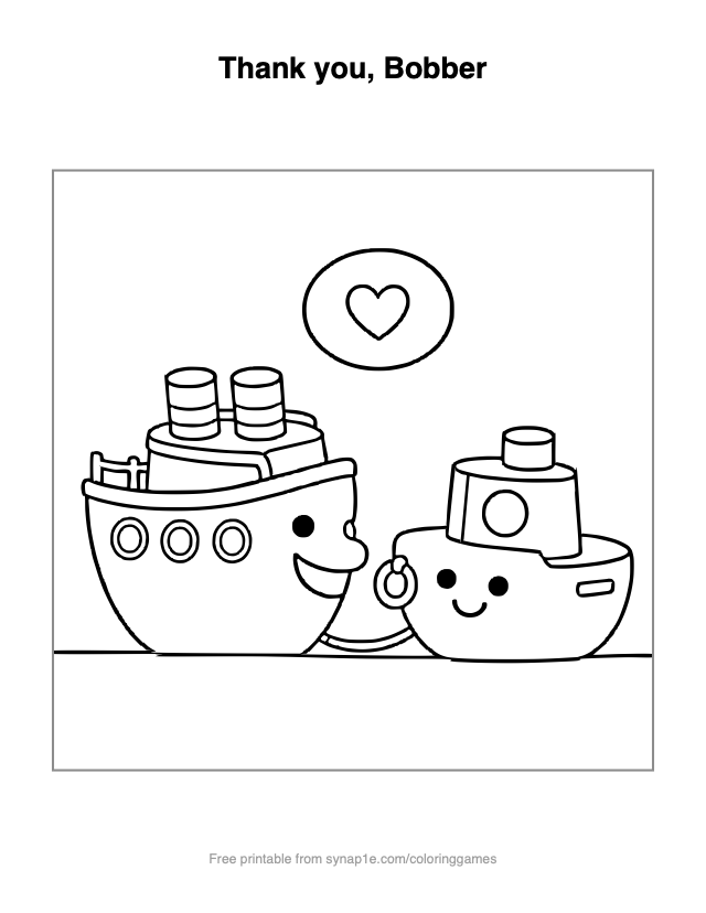 Thank you, Bobber — free printable vehicles coloring page