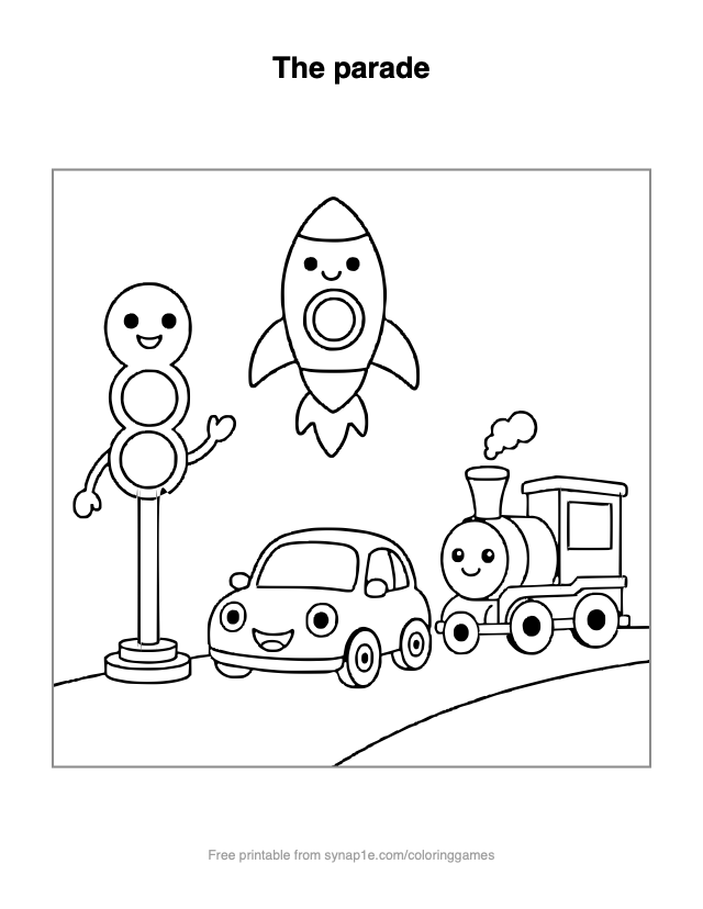 The parade — free printable vehicles coloring page