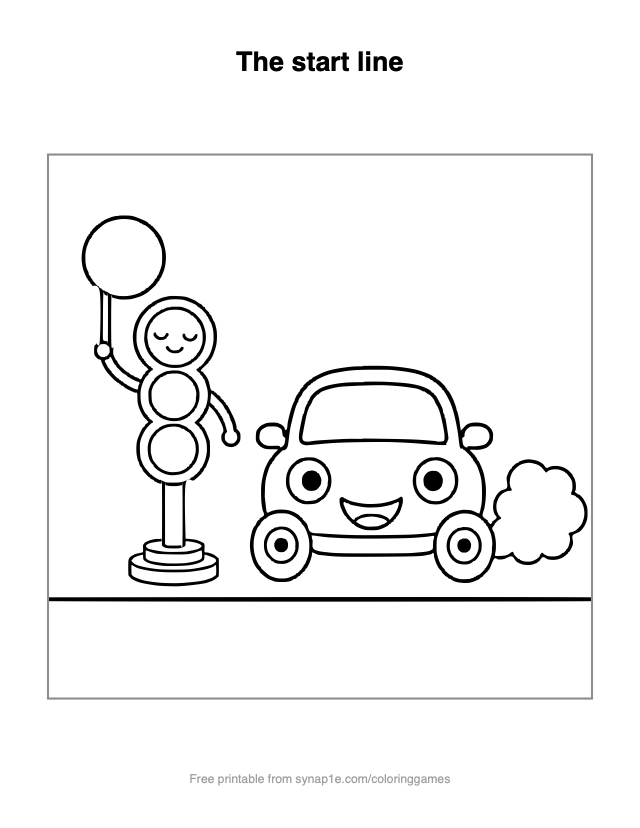 The start line — free printable vehicles coloring page