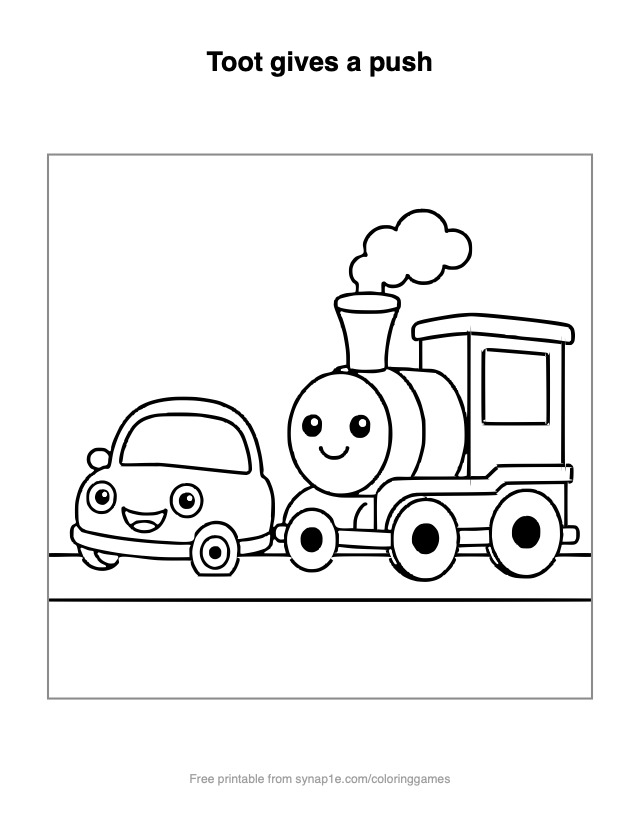 Toot gives a push — free printable vehicles coloring page