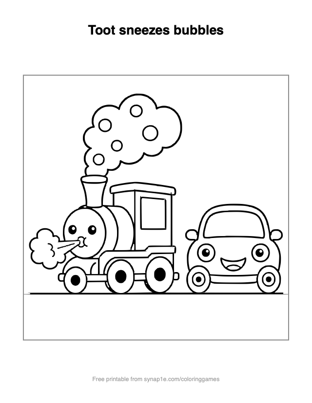 Toot sneezes bubbles — free printable vehicles coloring page