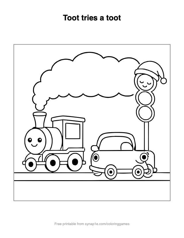 Toot tries a toot — free printable vehicles coloring page