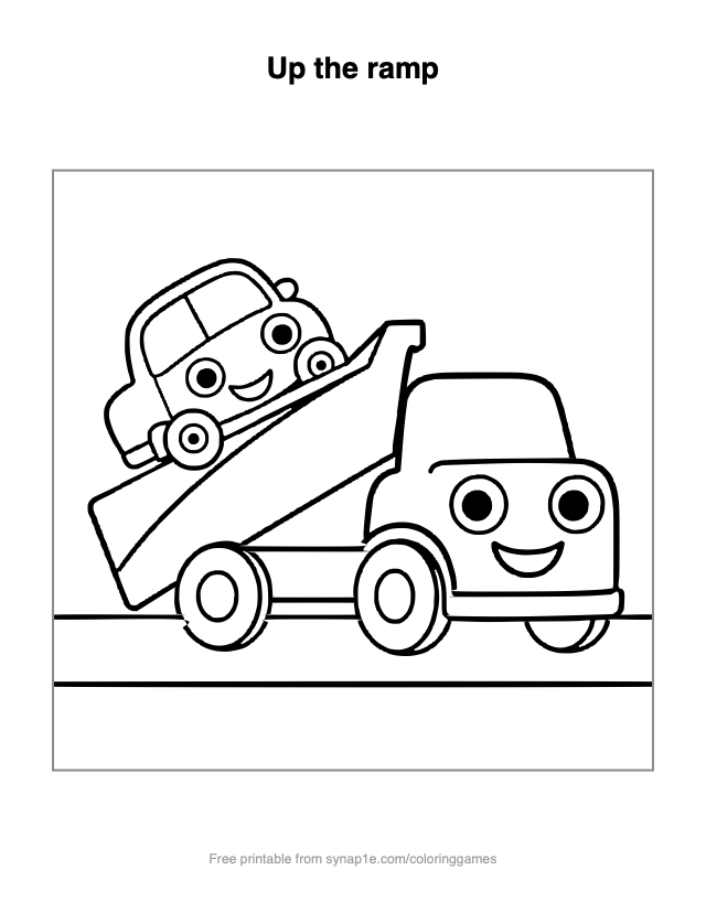 Up the ramp — free printable vehicles coloring page
