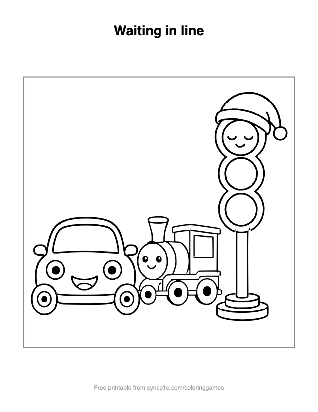 Waiting in line — free printable vehicles coloring page