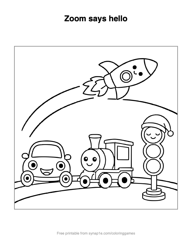 Zoom says hello — free printable vehicles coloring page